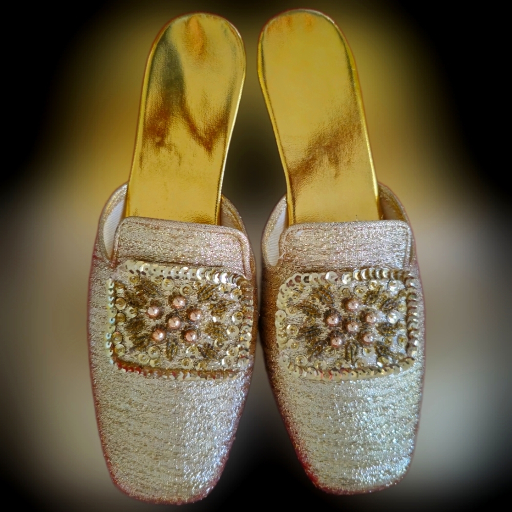 Sara Dee Vintage Metallic Elegant Gold Mules